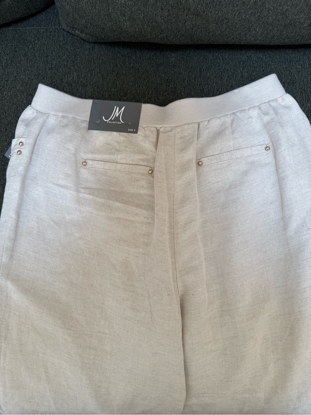 JM Collection Beige Linen-Blend Drawstring Pants - Picture 3 of 6